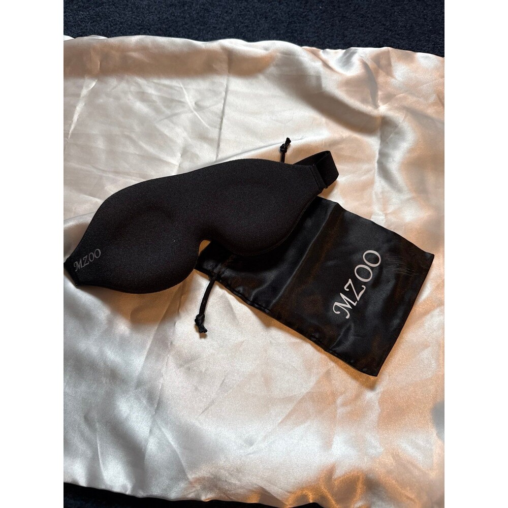 MZOO Black Sleep Mask with Satin Pouch